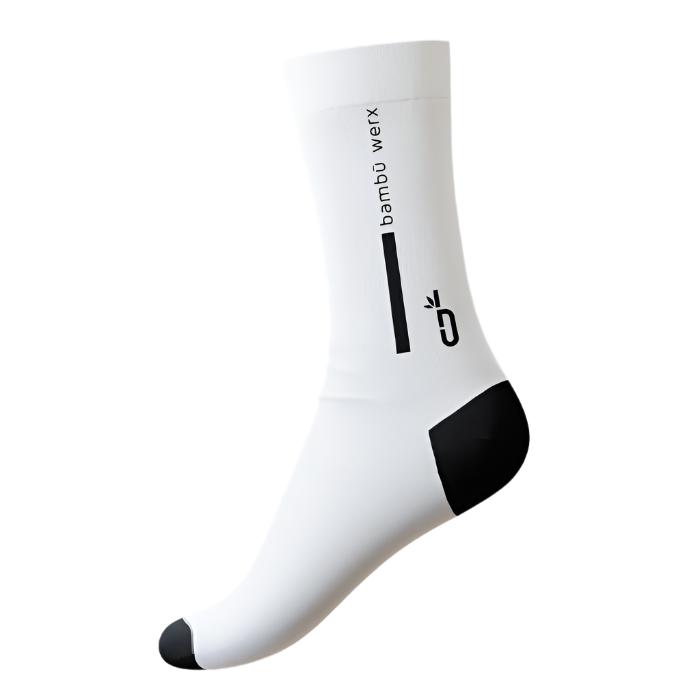 Bamboo Performance Socks – Mid-Calf, Vertical Stripe/Logo