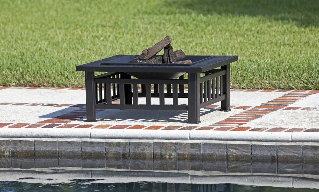 Stonemont Square Fire Pit with Steel Bowl and Screen