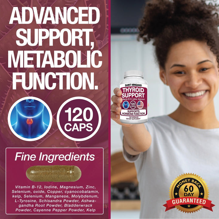 Thyroid Support Supplement with Iodine |120 Capsules to Help Body Mass & Improve Energy