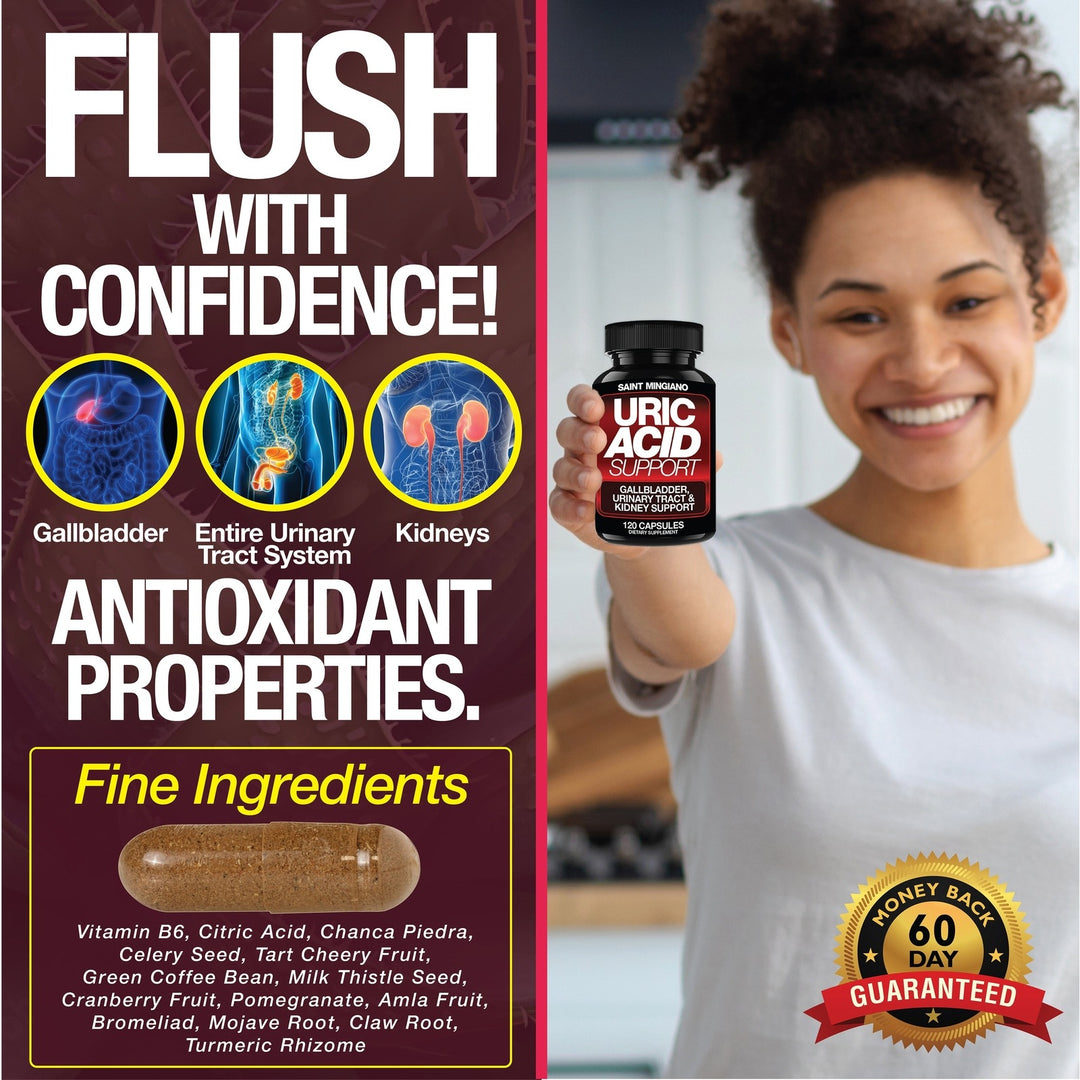 Uric Acid Support -120 Capsules - Supports Kidney Cleanse Detox & Repair, Gallbladder & Urinary Tract Issues