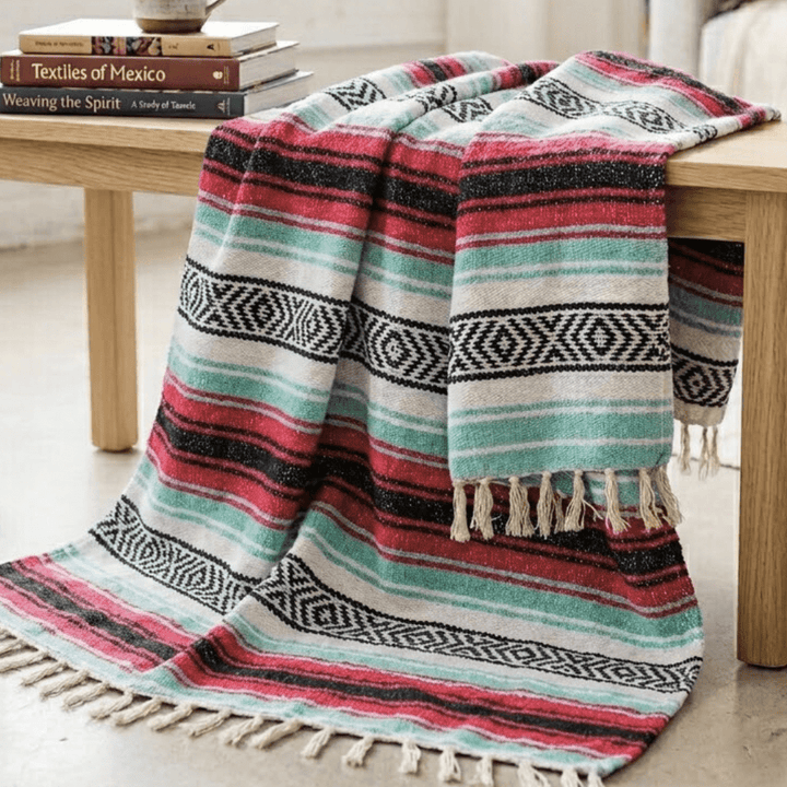 West Path Seafoam Green & Coral Mexican Falsa Blanket