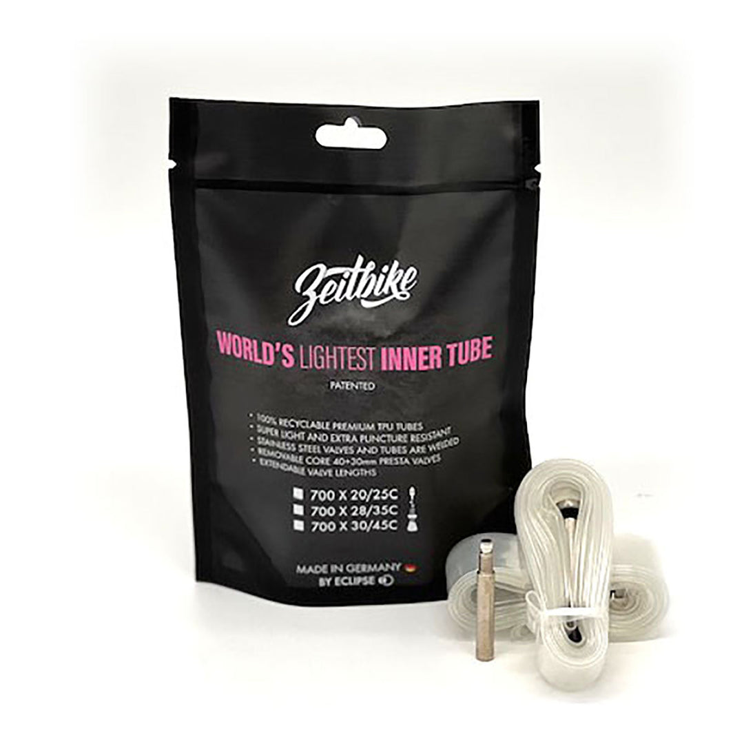 ZEITBIKE TPU Innertube for Road/Gravel/MTB Bicycles - 40mm valve with optional 30mm extender and patch kits Single pack or 2 packs