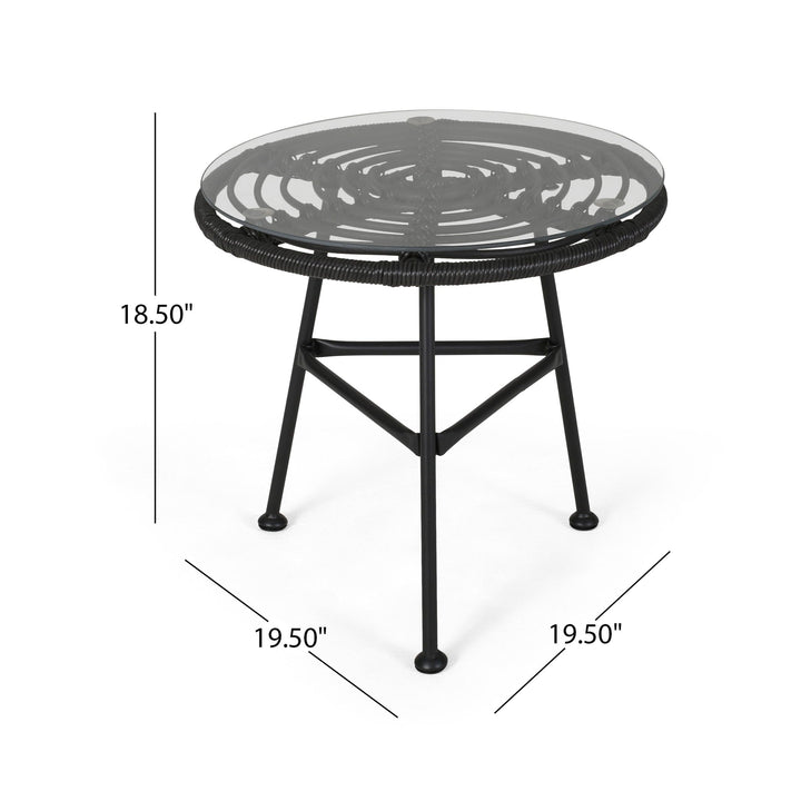 Petrichor Outdoor Side Table with Tempered Glass and Steel Frame