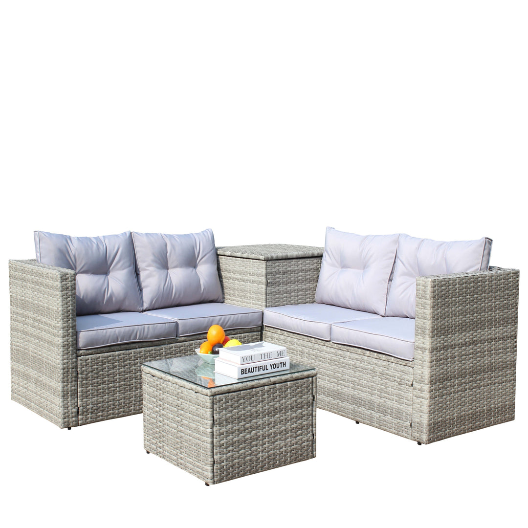 4 Piece Patio Sectional Wicker Rattan Sofa Set