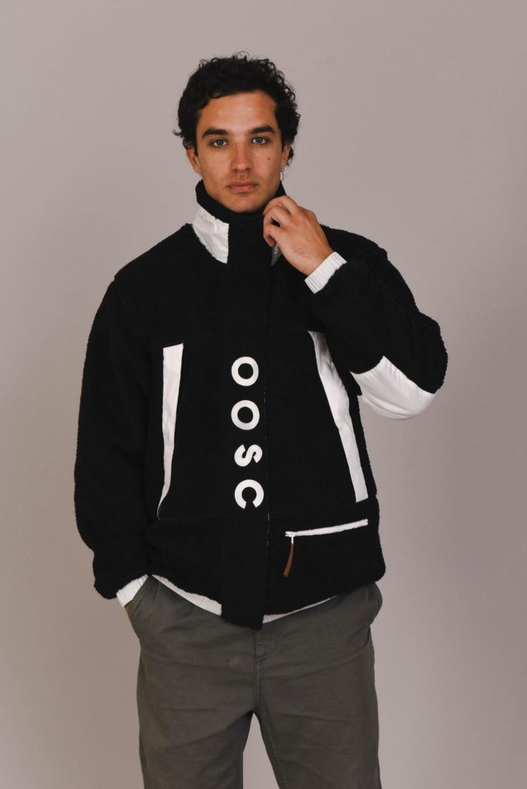 OOSC Clothing Sherpa Fleece Jacket Black / White - Men's