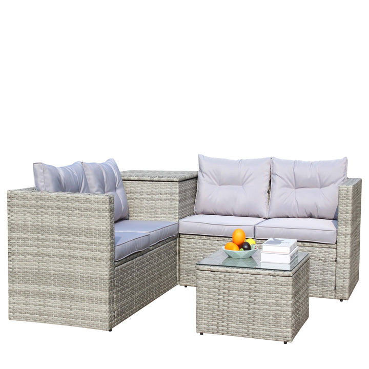 4 Piece Patio Sectional Wicker Rattan Sofa Set