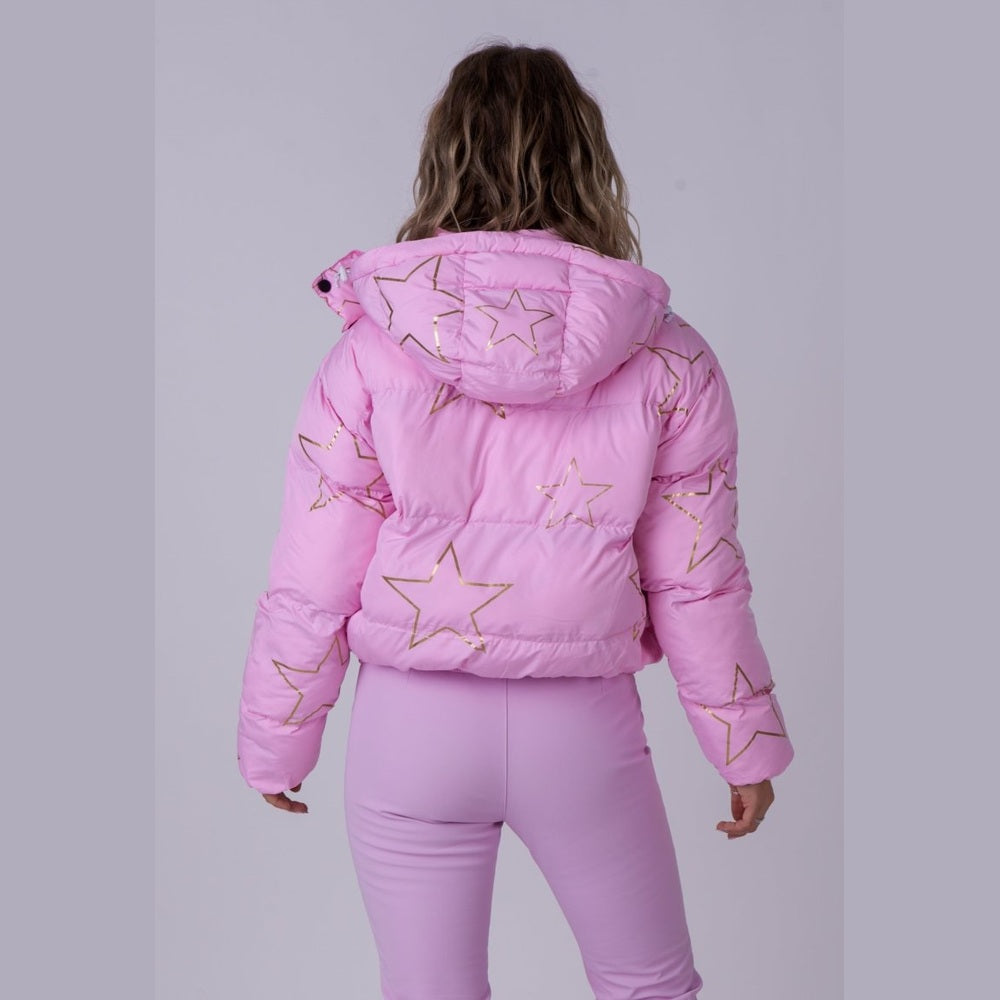 OOSC Clothing Chic Puffer Jacket - Pink with Gold Stars