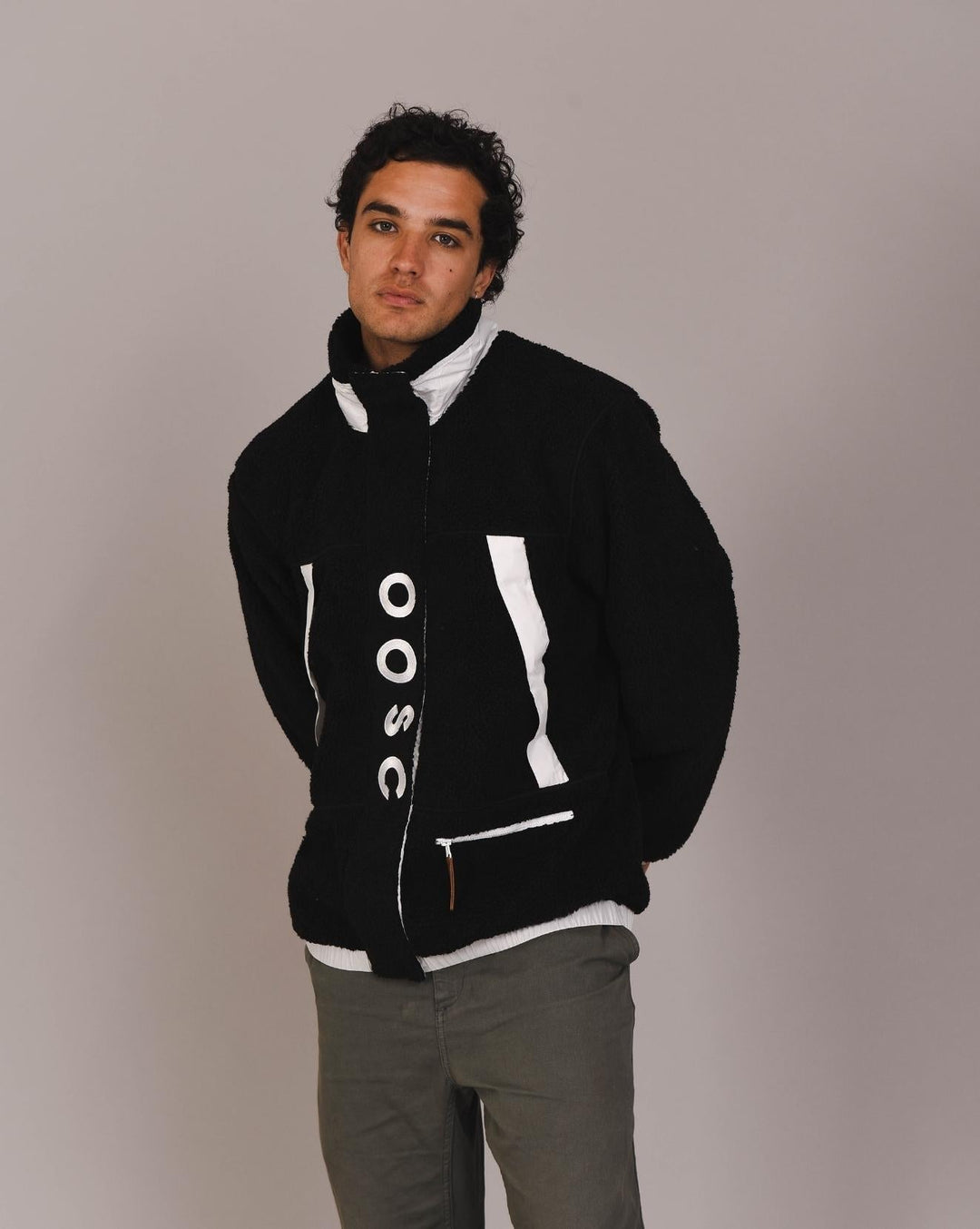 OOSC Clothing Sherpa Fleece Jacket Black / White - Men's