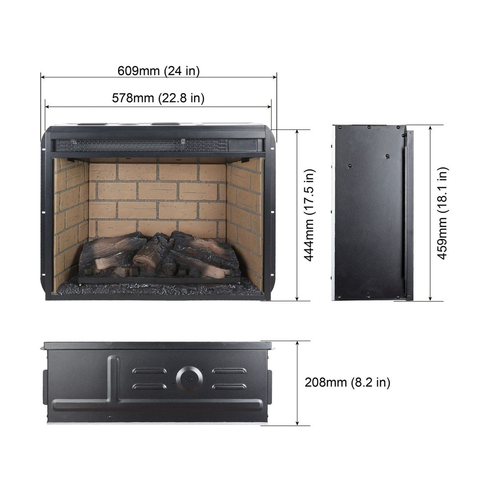Infrared Quartz Heater Insert - Woodlog Version with Brick