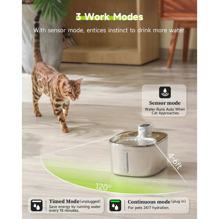 4L Wireless Cat Water Fountain - Auto Sensor Pet Drinking Fountain with Battery | Stainless Steel Cordless Water Dispenser for Dogs & Cats