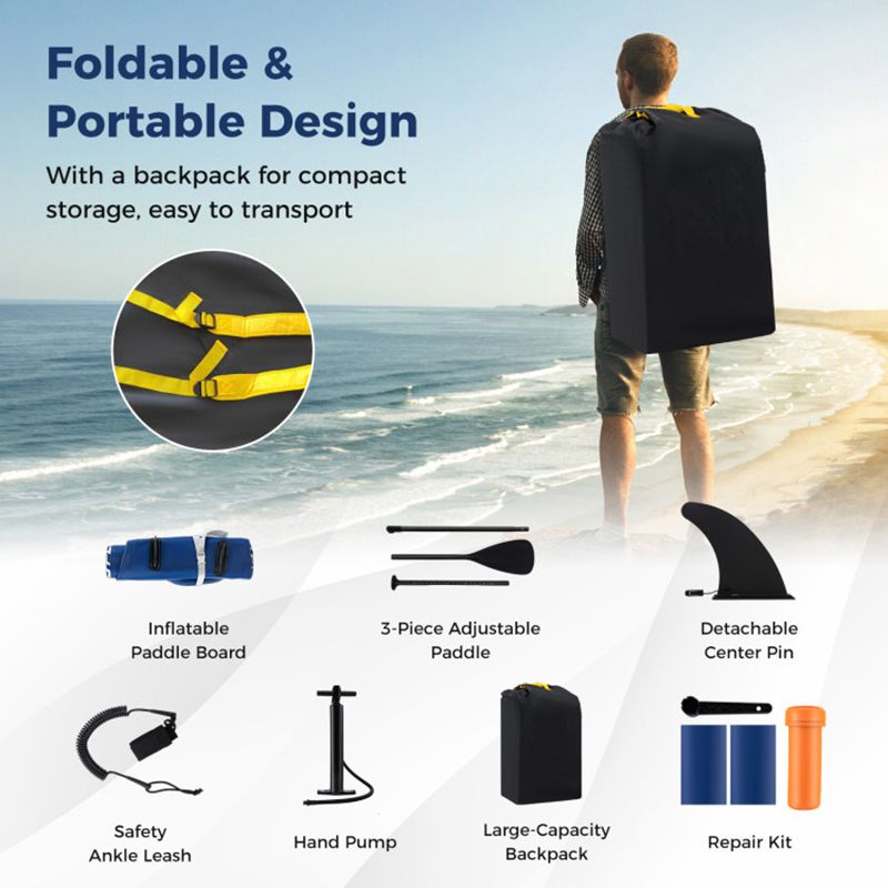 Inflatable Paddle Board with Removable Fin and Backpack