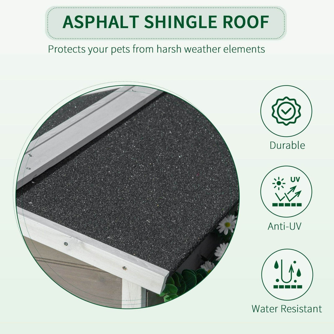 Weatherproof Outdoor Cat House with Porch & Escape Door - Feral Cat Shelter with Plant Stand | Dark Grey/White Wood Construction