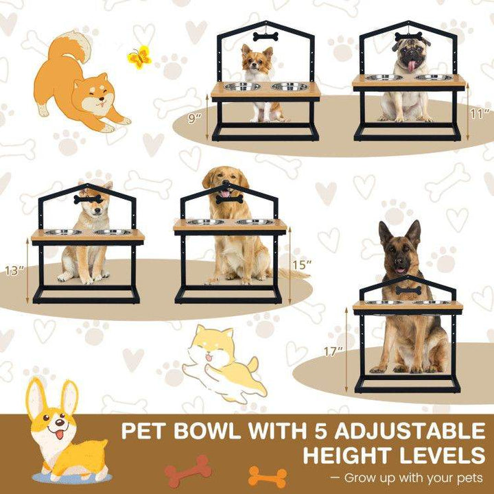Adjustable Elevated Dog Feeder with 5 Height Settings - Premium Raised Pet Feeding Station with 2 Large Stainless Steel Bowls