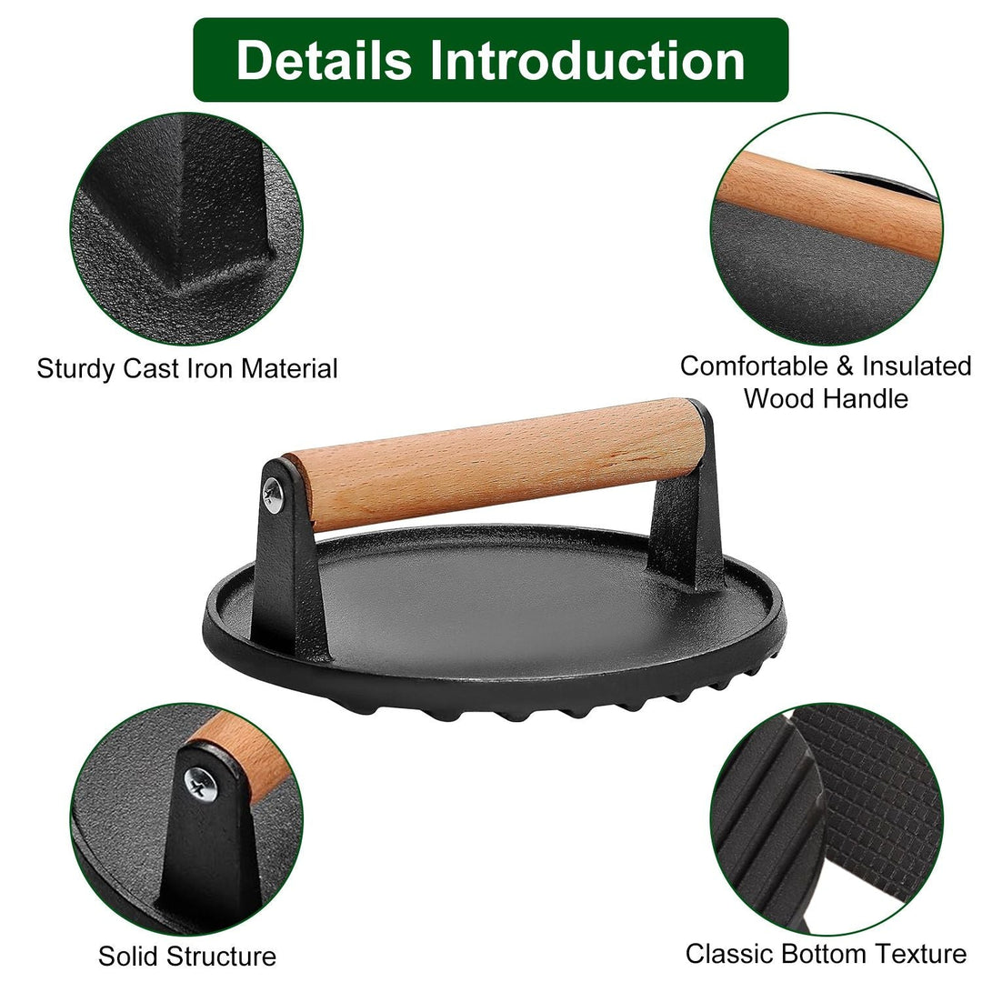 2-Piece Cast Iron Grill Press Set – Round & Rectangular Meat Smasher