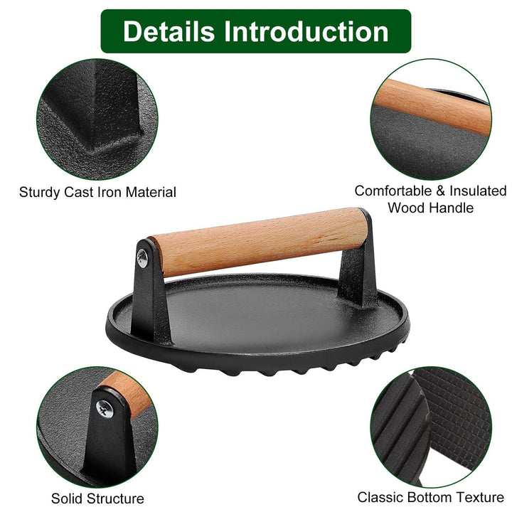 2-Piece Cast Iron Grill Press Set – Round & Rectangular Meat Smasher