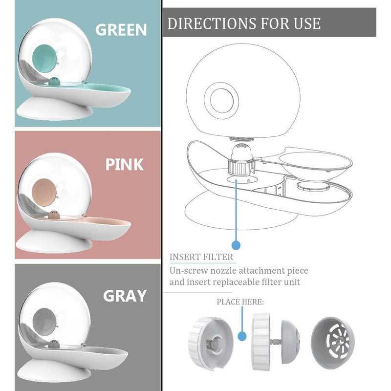 Auto-Myst Automatic Gravity Pet Water Dispenser - 2-in-1 Filtered Water & Food Bowl System with 2.8L Capacity