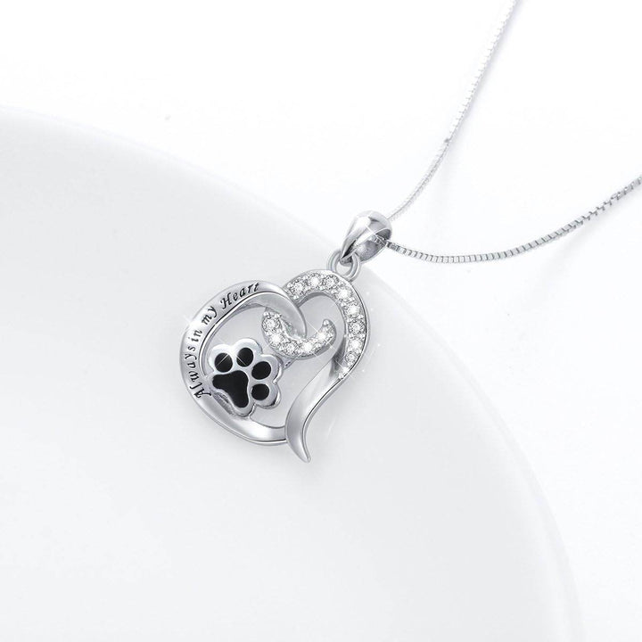 Always in My Heart Paw Print Necklace – Pet Memorial Gift
