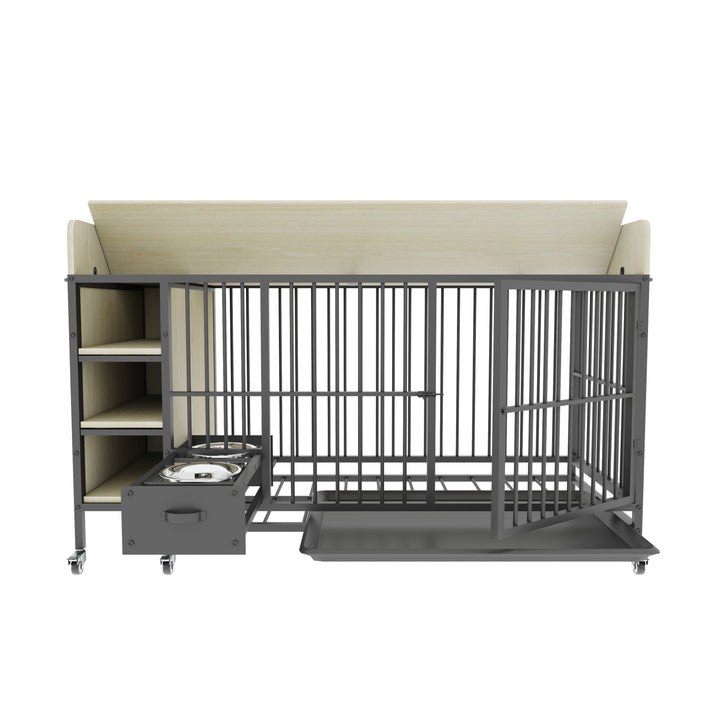 Large Pet Cage with Storage Rack Black and Beige