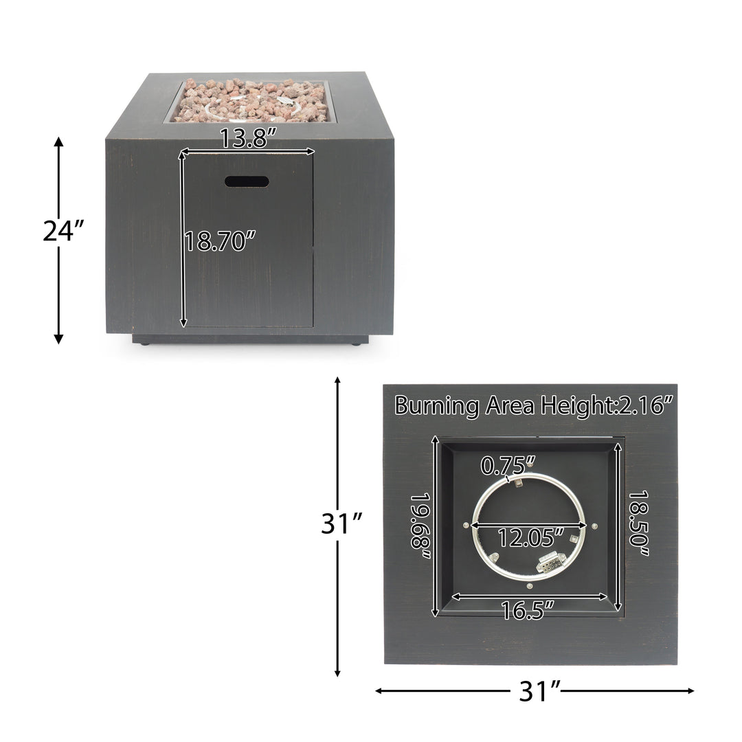 33" Outdoor Iron Square Propane Fire Pit - Brushed Brown