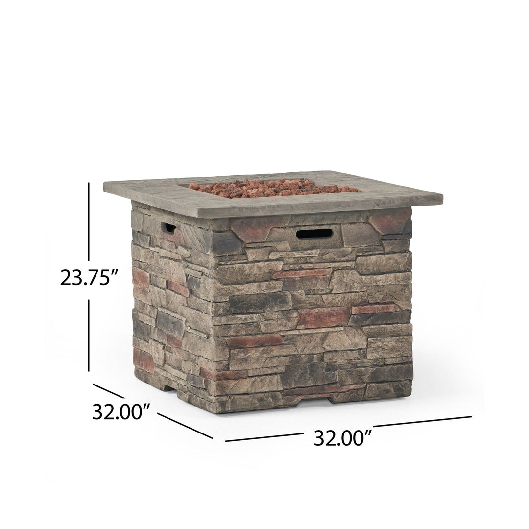 Classic Design Square Fire Pit With Top And 40,000 BTU Heat Output - Stone Gray