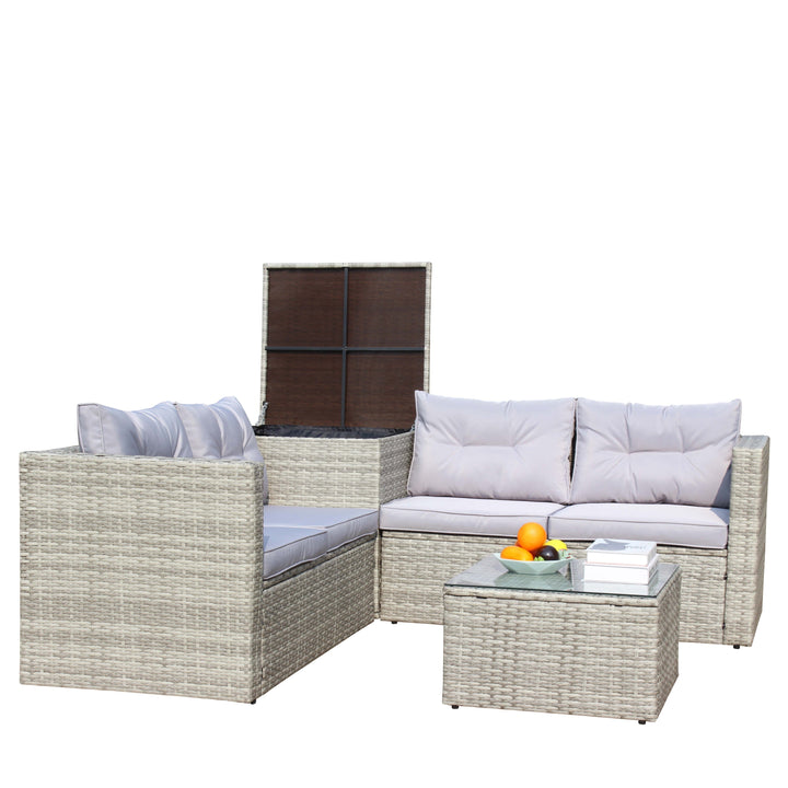 4 Piece Patio Sectional Wicker Rattan Sofa Set