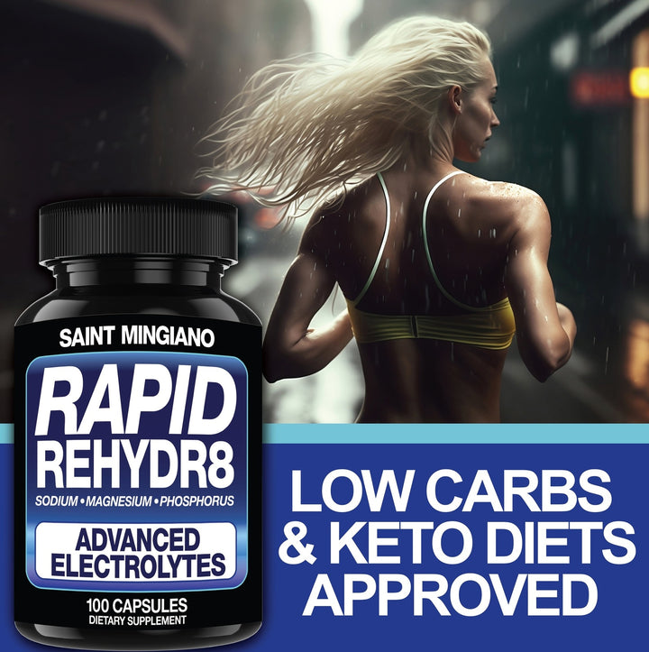 Rapid Rehydr8 Electrolyte Supplements 100 Capsules – Aid in The Prevention of Cramping and Supports Muscle Endurance and Recovery