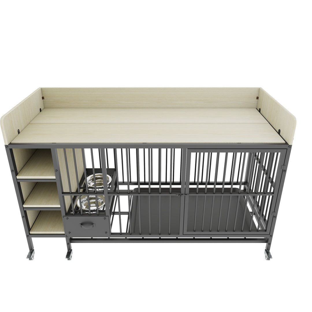 Large Pet Cage with Storage Rack Black and Beige