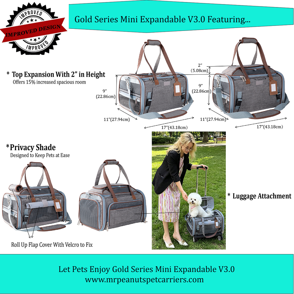 Mr. Peanut's Gold Series Mini Size Airline Compliant Expandable Pet Carrier