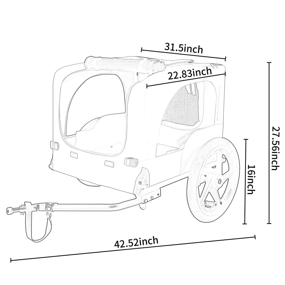Outdoor Heavy Duty Collapsible Pet Bike Trailer with 16-Inch All-Terrain Wheels