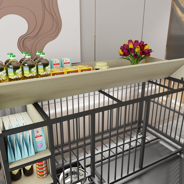 Large Pet Cage with Storage Rack Black and Beige