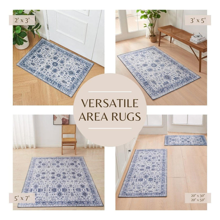 Machine Washable Floral Accent Area Rug 3' x 5'