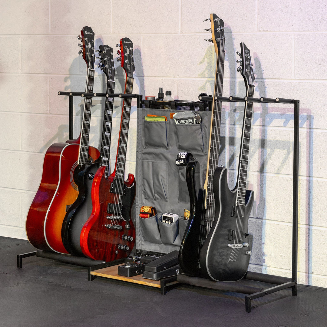 The Headliner 10-Slot Guitar Rack with Accessories Storage