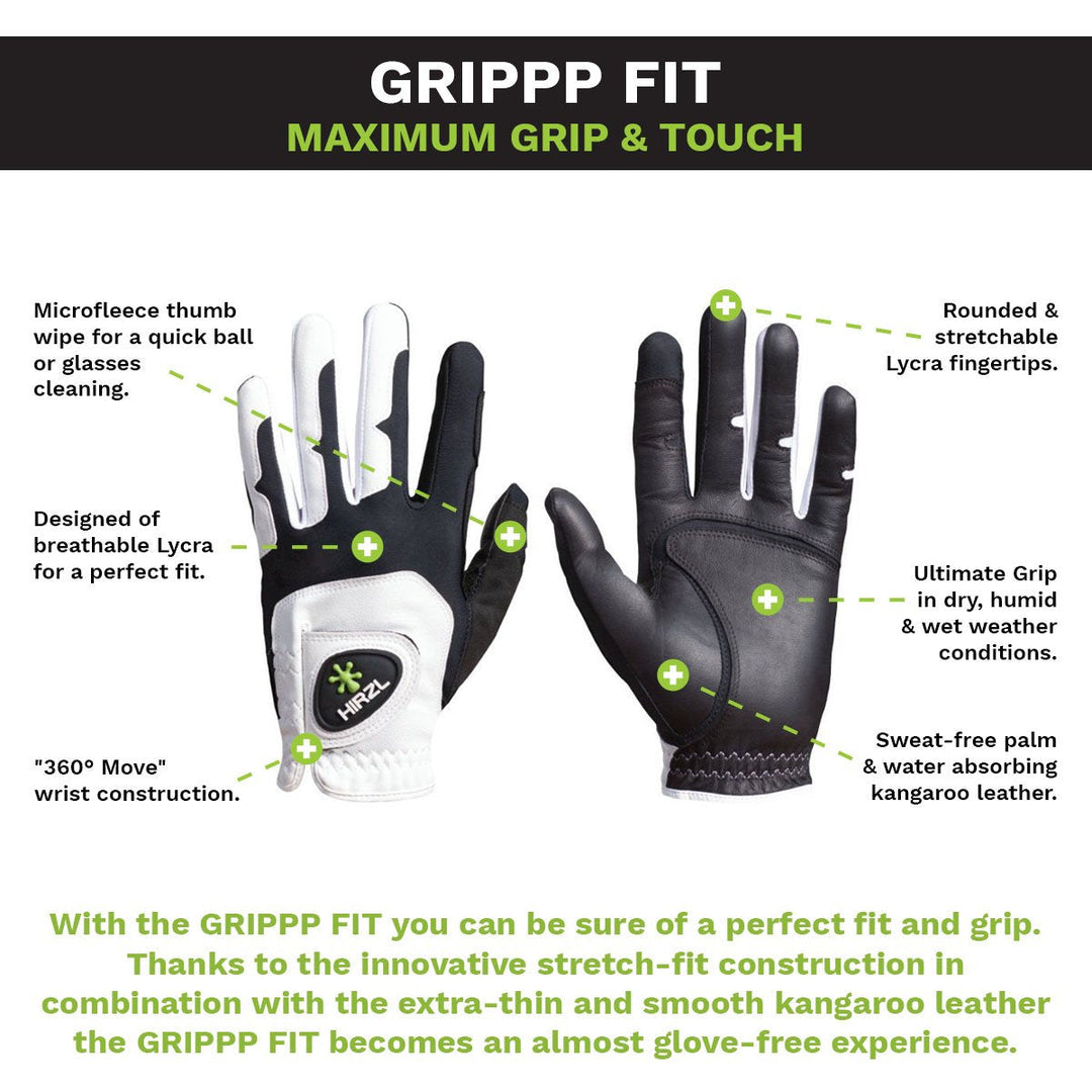 HIRZL Grippp Fit - Golf Gloves - White / Black