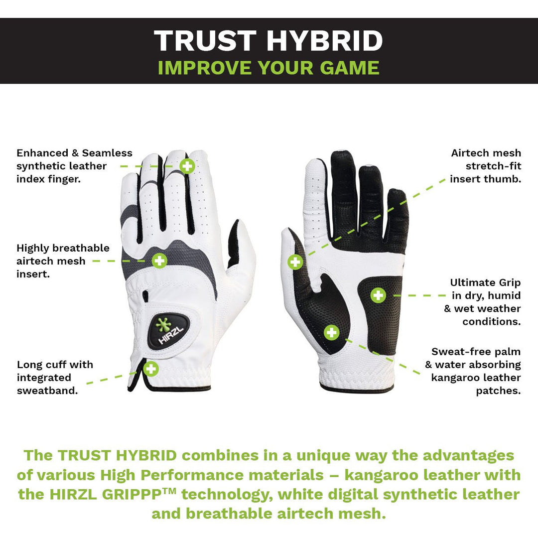 HIRZL Trust Hybrid - Golf Gloves - White / Black