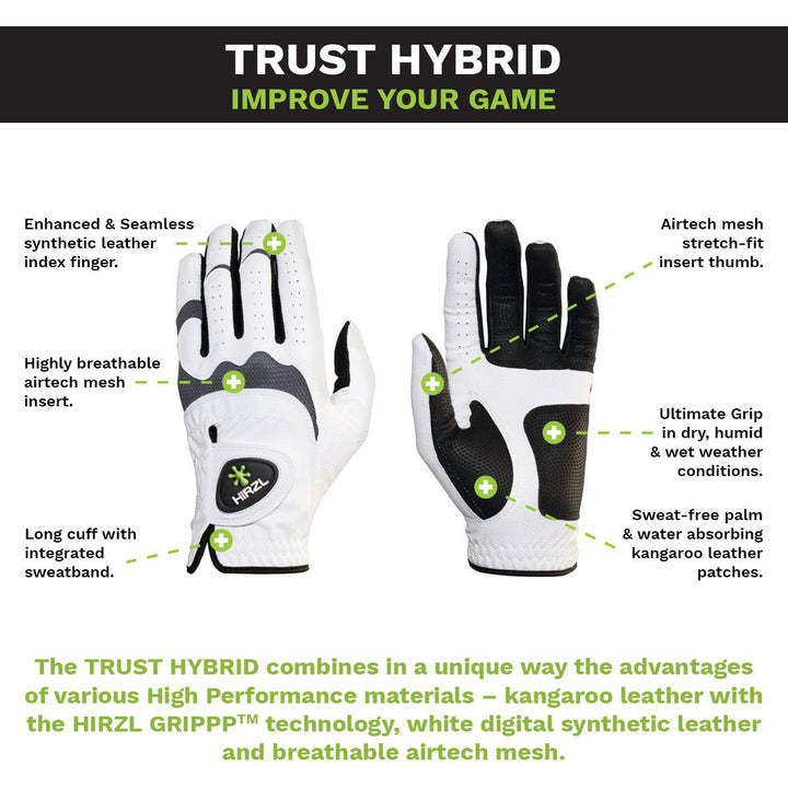 HIRZL Trust Hybrid - Golf Gloves - White / Black