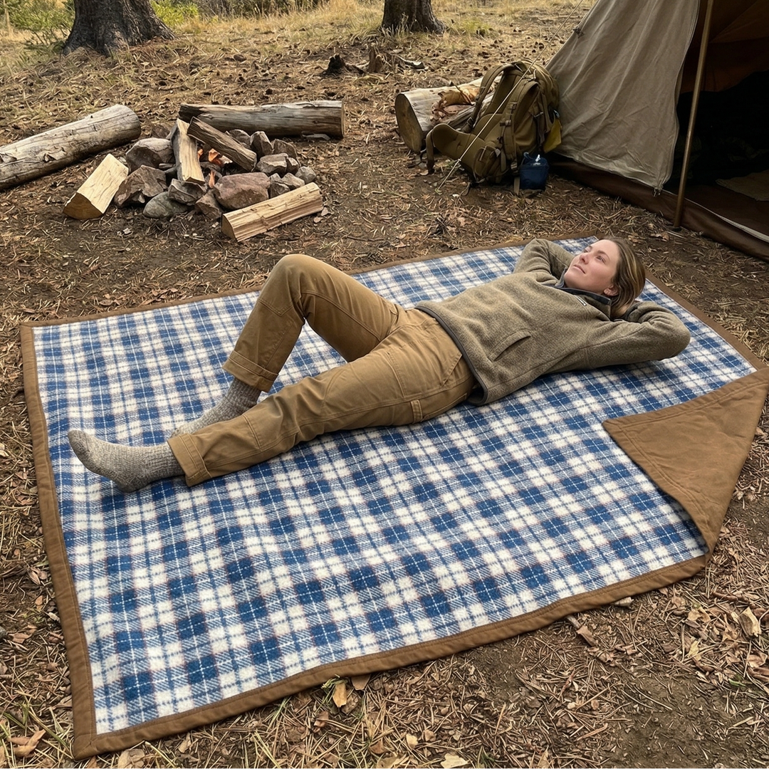 West Path Wool Canvas Camping Blanket - Waxed Canvas Outdoor Blanket / Bushcraft Blanket