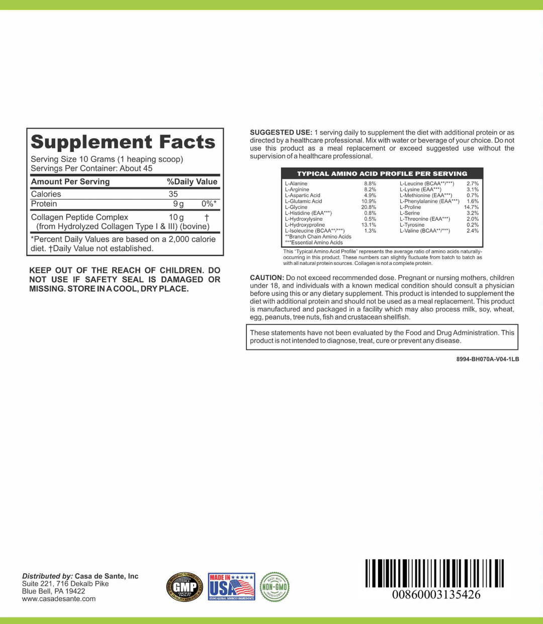 casa de sante Low FODMAP Certified Elemental Collagen Peptides for IBS & SIBO| Keto Paleo Gut Friendly, Gluten Lactose Soy Sugar & Grain Free| No Carb, All Natural Non GMO