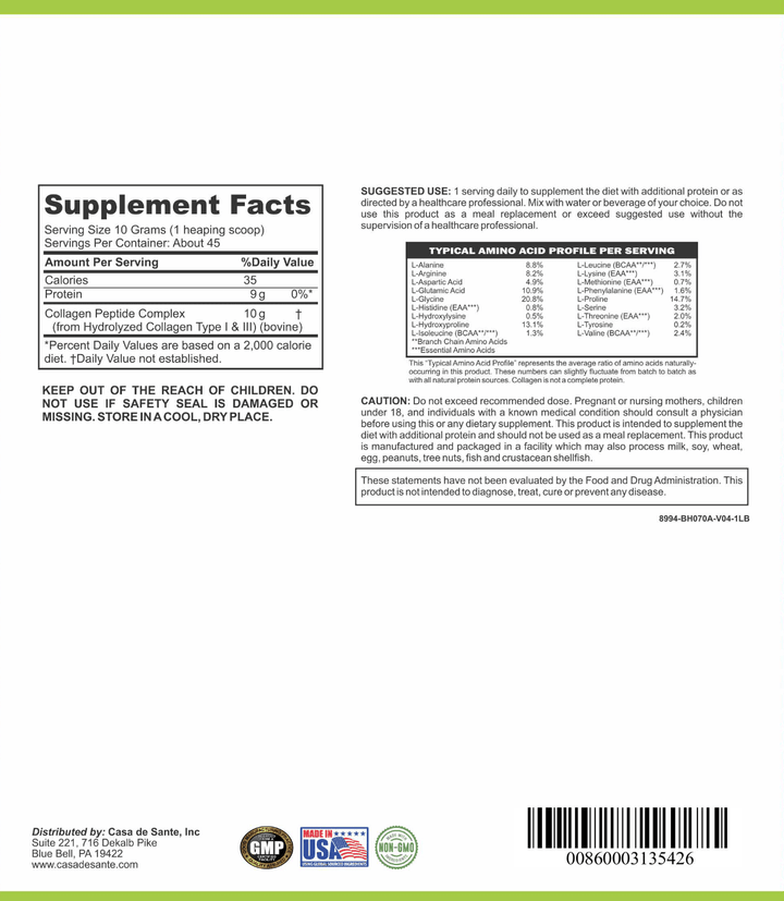 casa de sante Low FODMAP Certified Elemental Collagen Peptides for IBS & SIBO| Keto Paleo Gut Friendly, Gluten Lactose Soy Sugar & Grain Free| No Carb, All Natural Non GMO