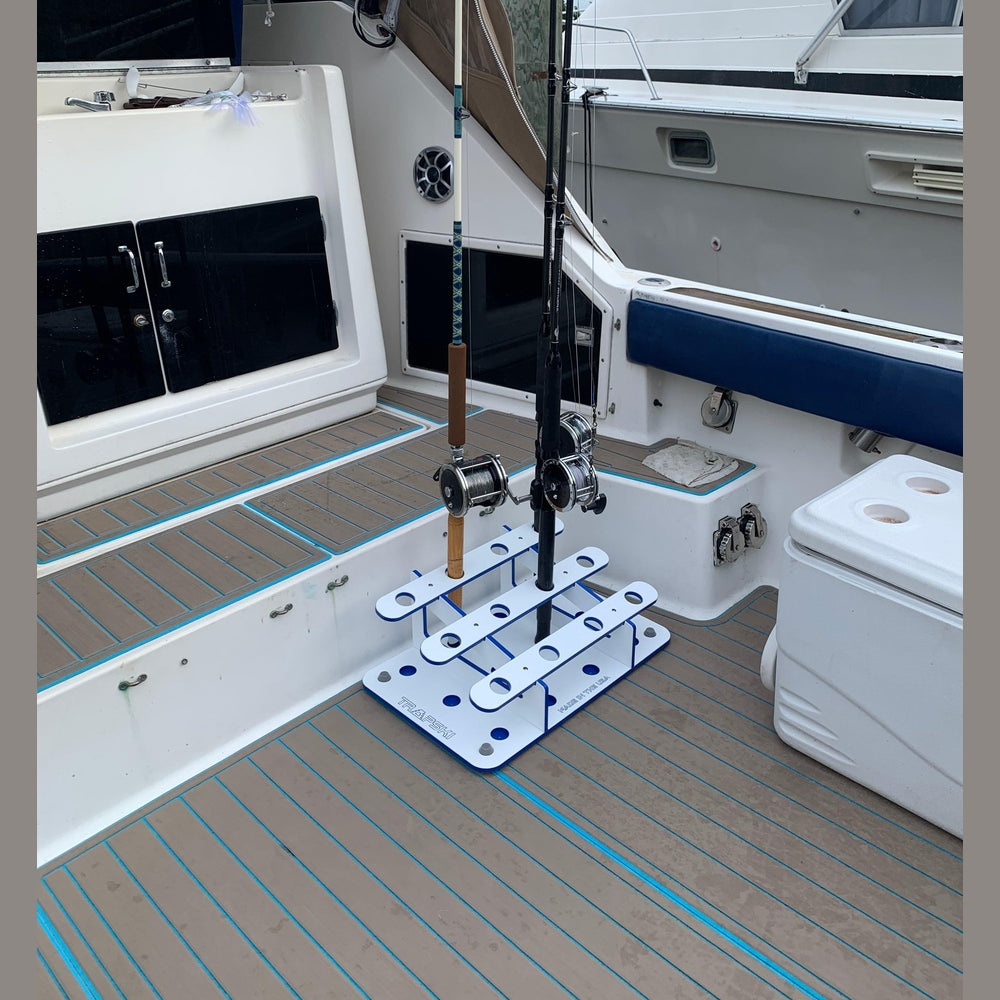 TRAPSKI Fishing Rod Holder Rack | Durable Marine Grade HDPE | 12 Pole Waterproof Washdown | Dock, Garage, Boat, Storage | 1.5 in Holes | Fits All Sizes | Made in the USA