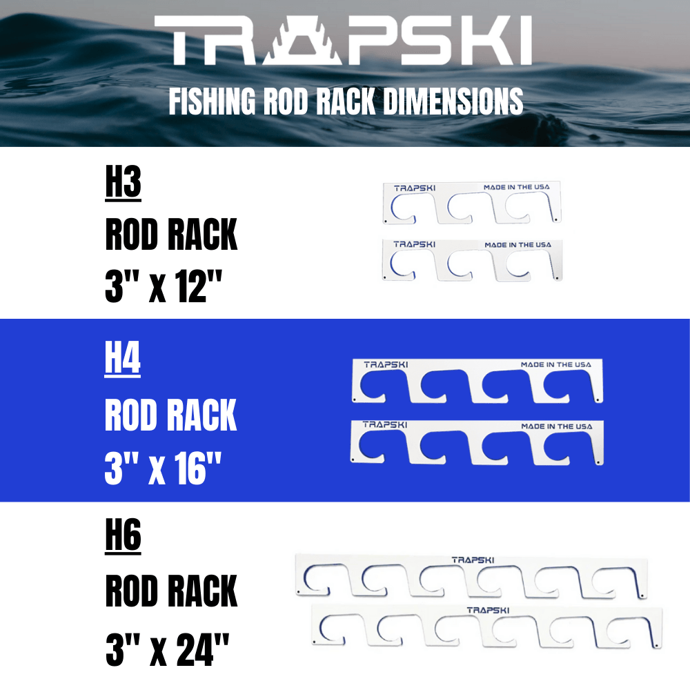 TRAPSKI Fishing Rod/Pole Holder Rack Organizers | Wall or Ceiling Mounted Fishing Rod Rack | Durable Marine Grade HDPE Plastic | Fishing Pole Holder Holds up to 6 or 12 + Stackable Storage
