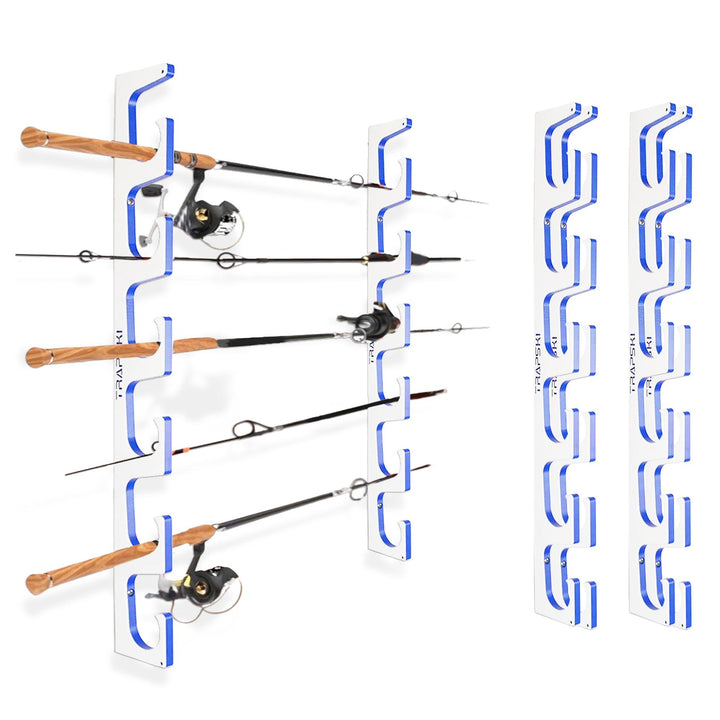 TRAPSKI Premium Fishing Rod/Pole Holder Rack Organizers | Wall or Ceiling or Boat Mounted Fishing Rod Rack | Durable Marine Grade HDPE Plastic | Stackable Storage