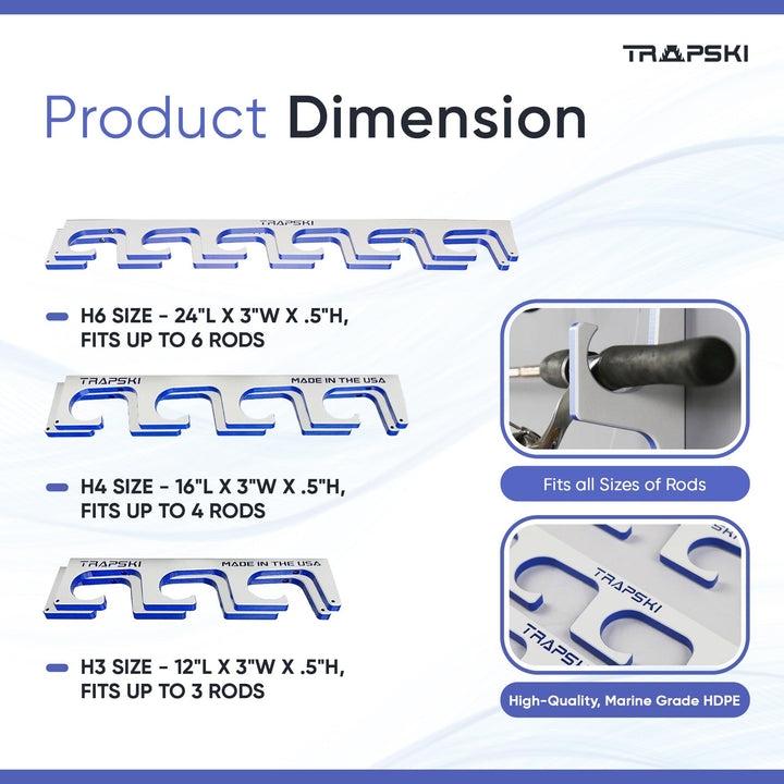 TRAPSKI Premium Fishing Rod/Pole Holder Rack Organizers | Wall or Ceiling or Boat Mounted Fishing Rod Rack | Durable Marine Grade HDPE Plastic | Stackable Storage