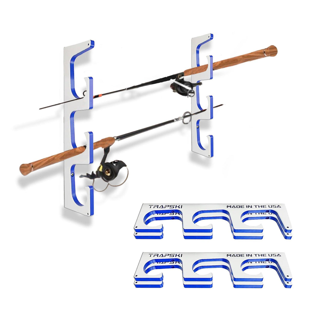 TRAPSKI Premium Fishing Rod/Pole Holder Rack Organizers | Wall or Ceiling or Boat Mounted Fishing Rod Rack | Durable Marine Grade HDPE Plastic | Stackable Storage