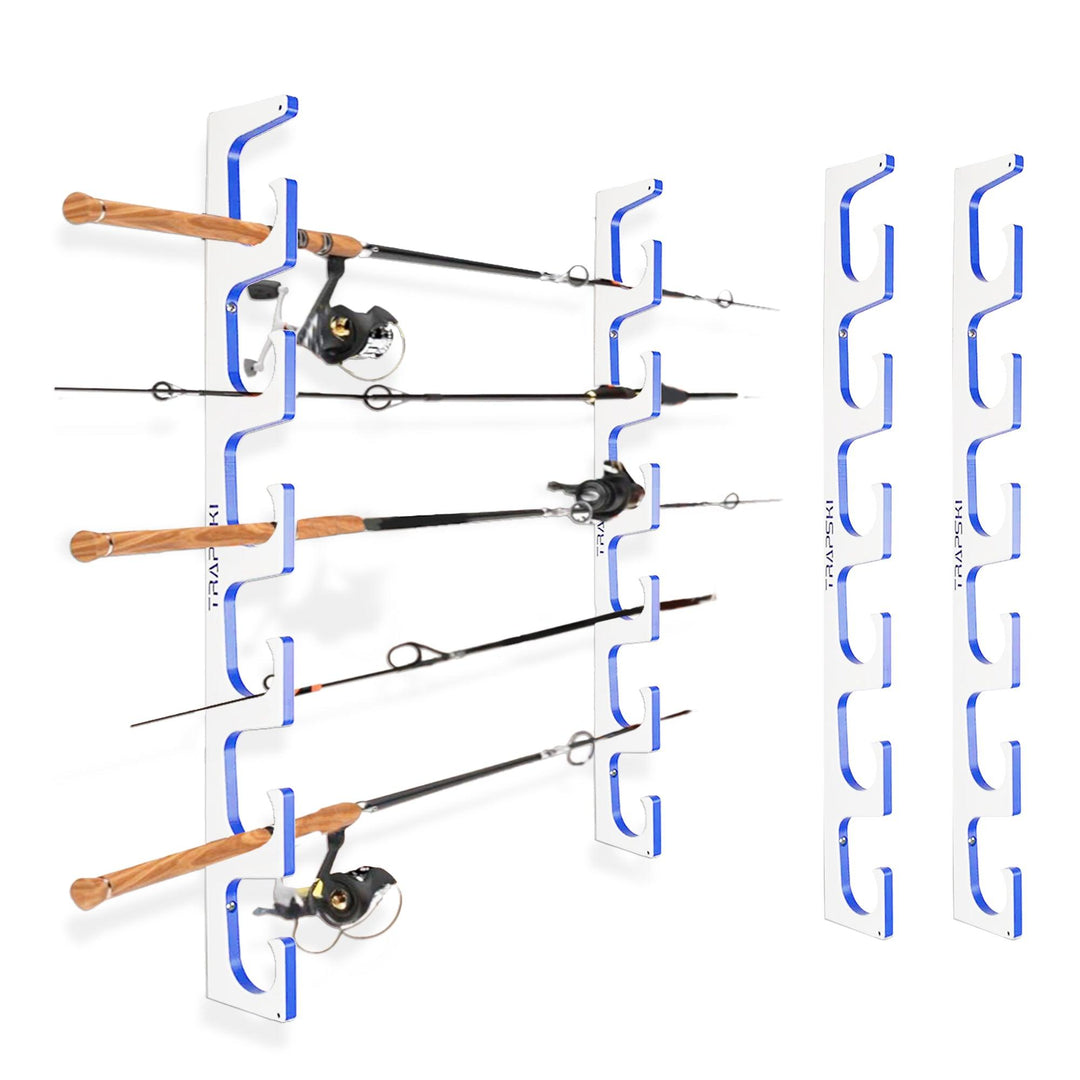 TRAPSKI Premium Fishing Rod/Pole Holder Rack Organizers | Wall or Ceiling or Boat Mounted Fishing Rod Rack | Durable Marine Grade HDPE Plastic | Stackable Storage