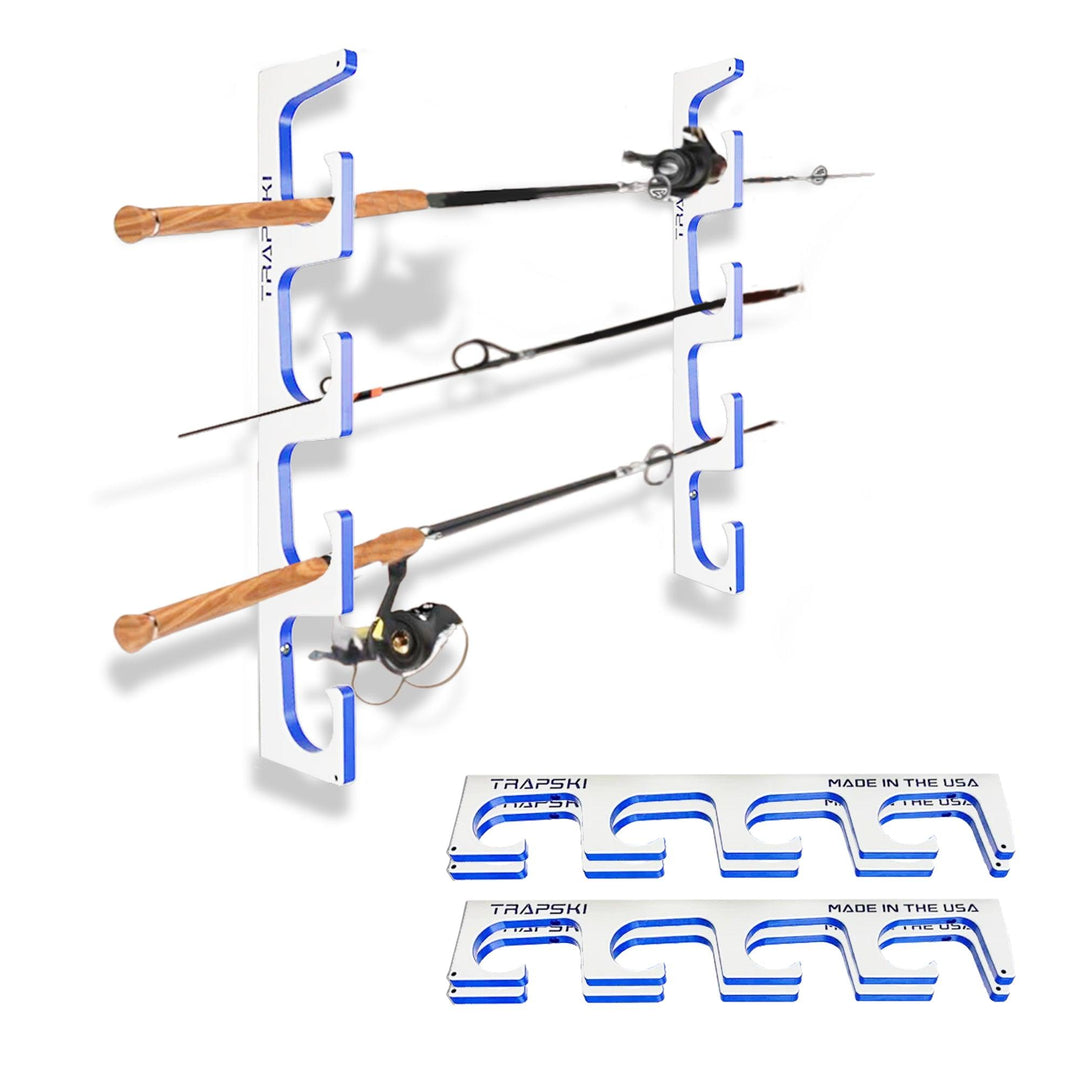TRAPSKI Premium Fishing Rod/Pole Holder Rack Organizers | Wall or Ceiling or Boat Mounted Fishing Rod Rack | Durable Marine Grade HDPE Plastic | Stackable Storage