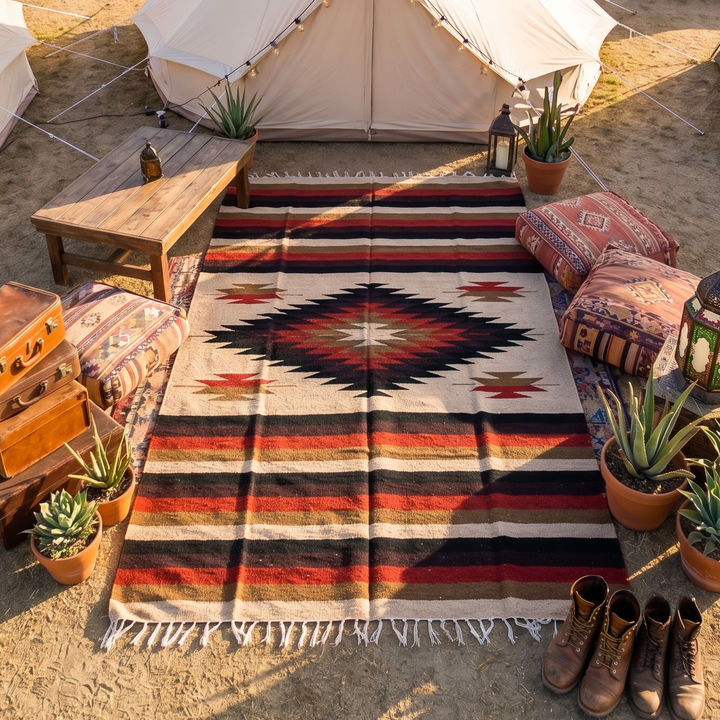 West Path Tan Mexican Diamond Yoga Blanket