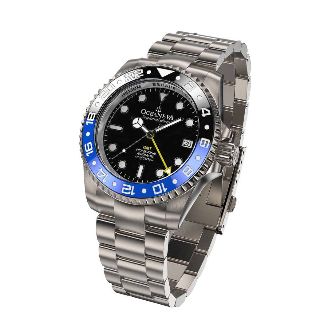 Oceaneva Men's GMT TITANIUM Automatic Deep Marine Explorer 1250M Black Ceramic Bezel Watch