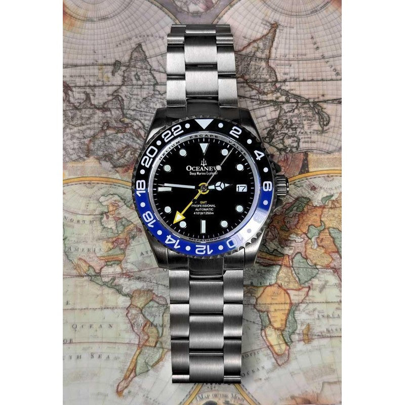 Oceaneva Men's GMT TITANIUM Automatic Deep Marine Explorer 1250M Black Ceramic Bezel Watch