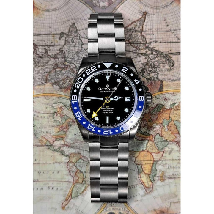 Oceaneva Men's GMT TITANIUM Automatic Deep Marine Explorer 1250M Black Ceramic Bezel Watch