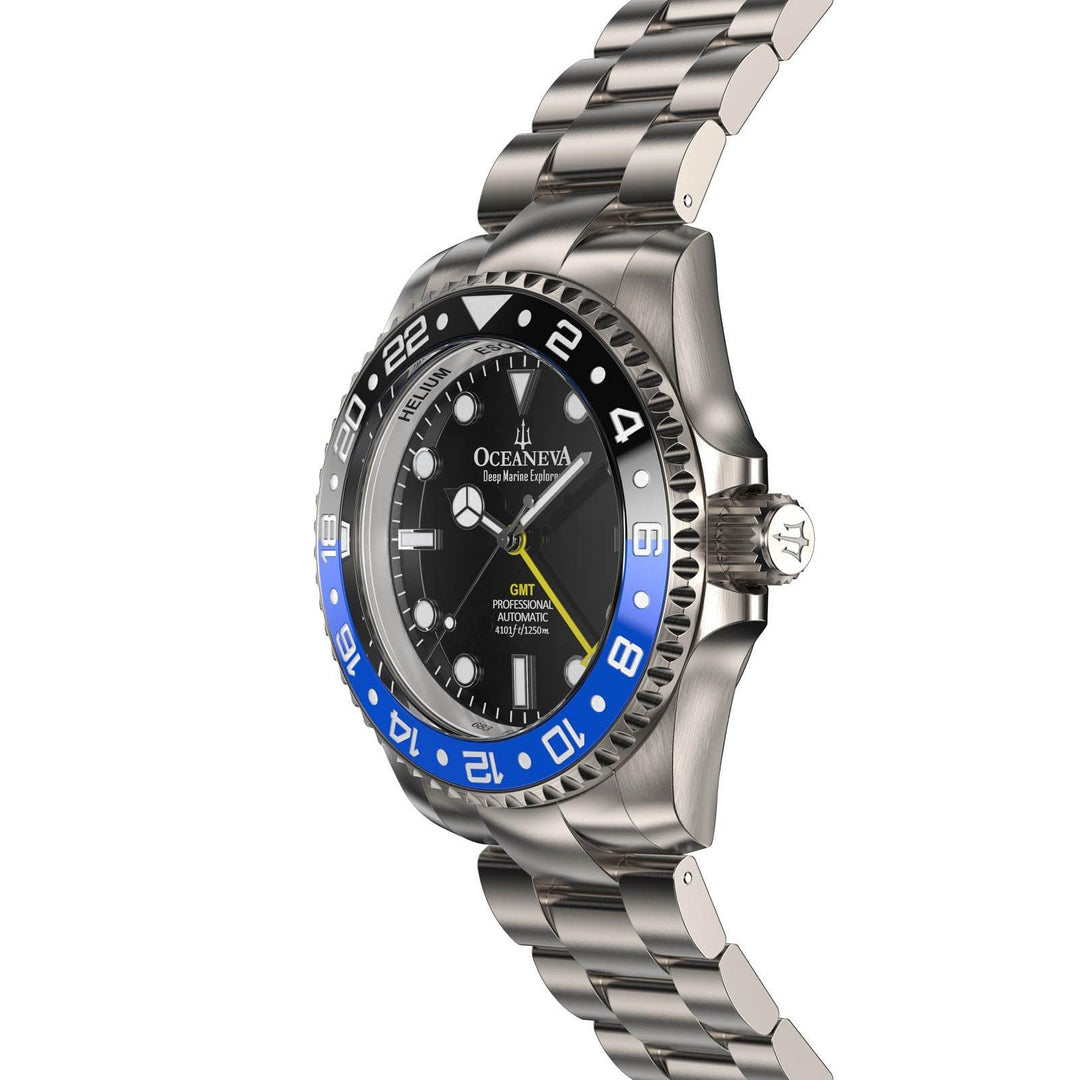 Oceaneva Men's GMT TITANIUM Automatic Deep Marine Explorer 1250M Black Ceramic Bezel Watch